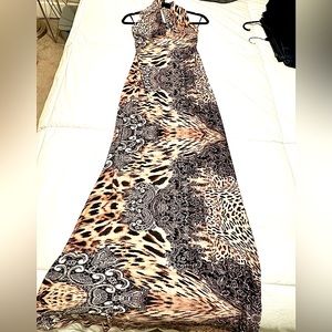 Venus floor length leopard halter maxi dress